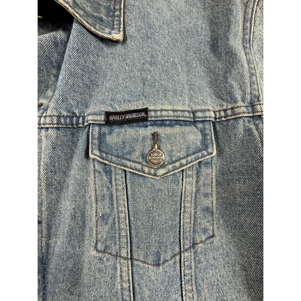 Vintage Harley Davidson Jean Denim Jacket Sz M Logo Patch Blue Trucker Biker - Picture 6 of 13